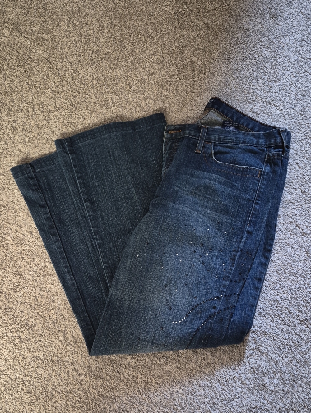 Karen Kane Dark Blue Flare Jeans with Rhinestone Detail Size 12